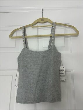 Pearl-Trim Grey Knit Tank Top - X Small